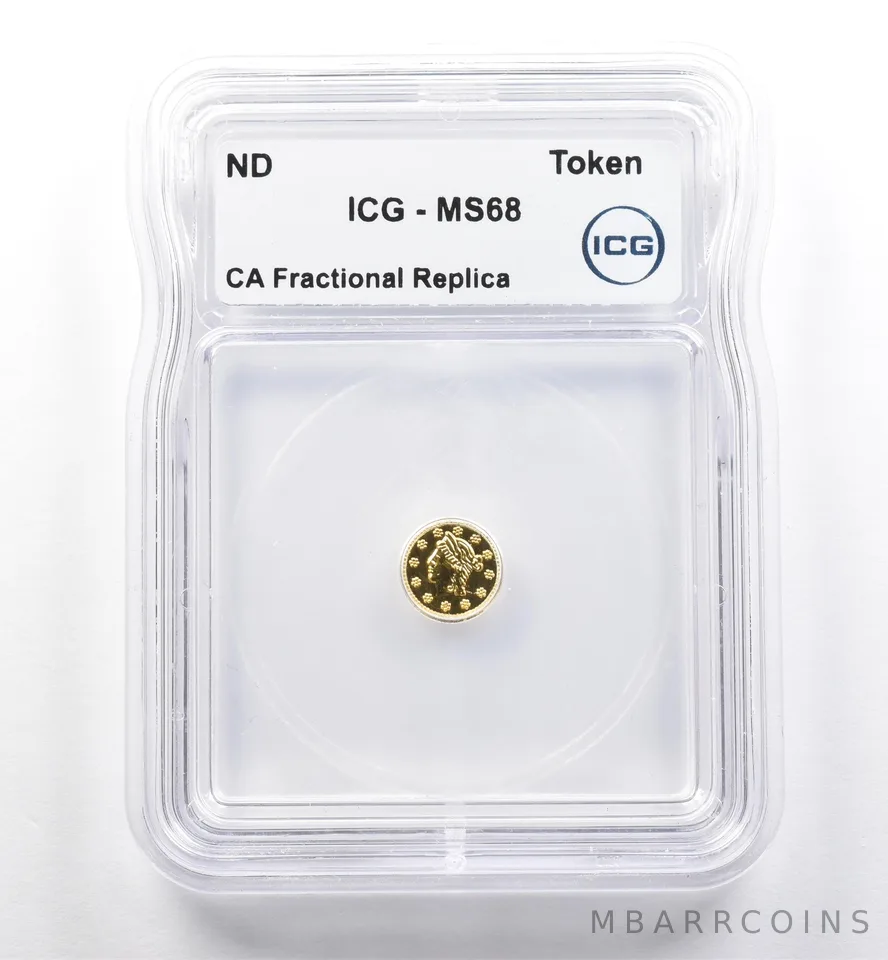 ND California Fractional Gold Token Liberty Head 1/4 Dollar MS68 ICG *7434