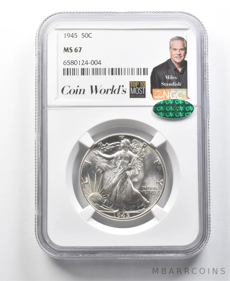 1945 Walking Liberty Half Dollar Miles Standish MS67 NGC CAC *8561