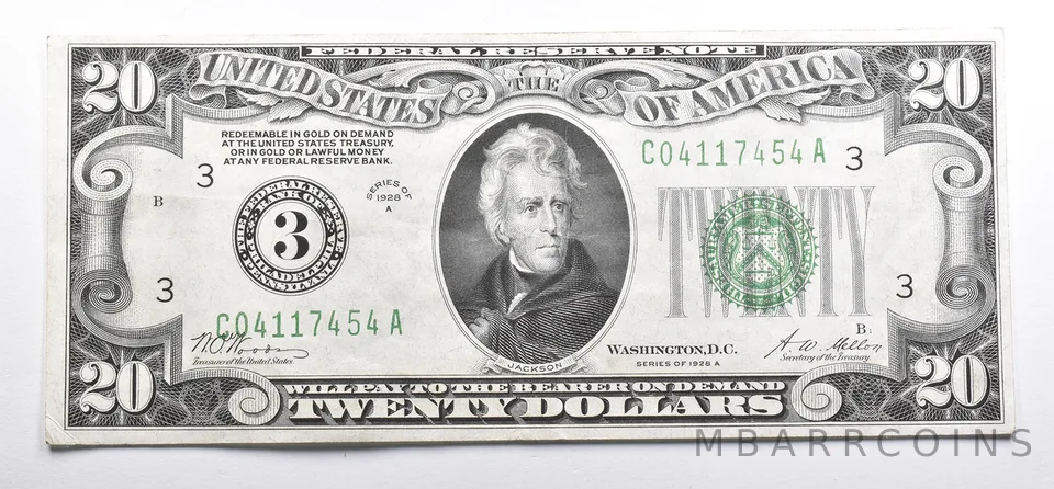 Gold Certificate 1928-A $20 Philadelphia PA US Fed Reserve Note Green Seal a4866