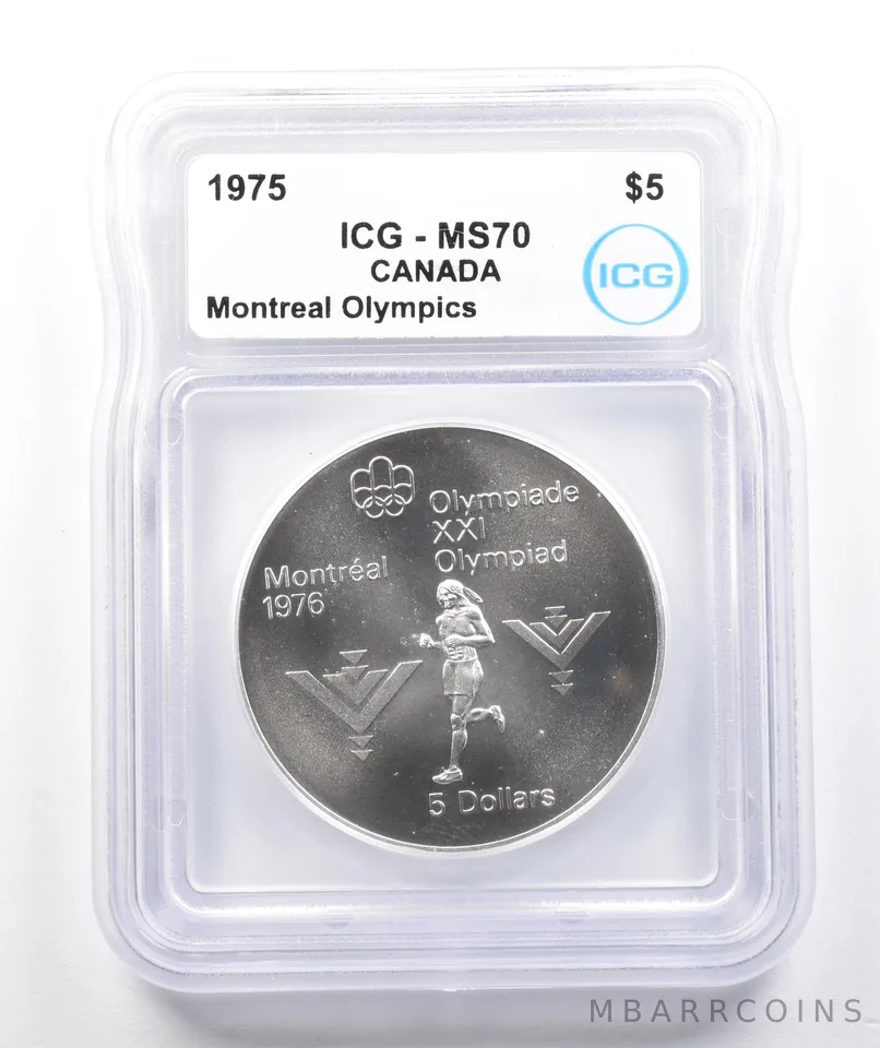 1975 Canada 5 Dollars Silver Montreal Olympics Marathon MS70 ICG *9836