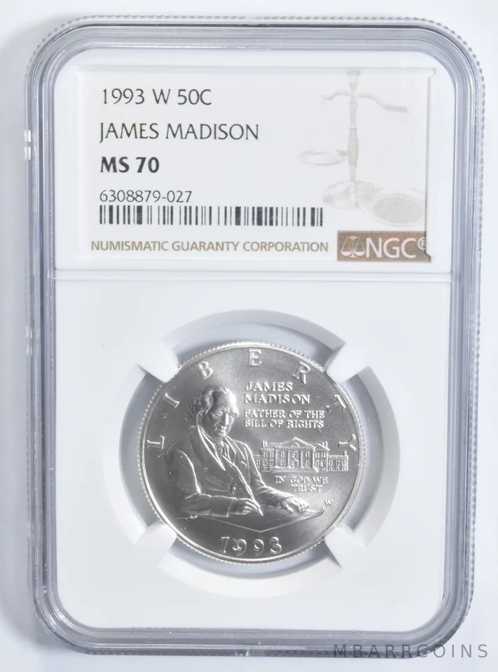 1993-W James Madison Commemorative Half Dollar MS70 NGC