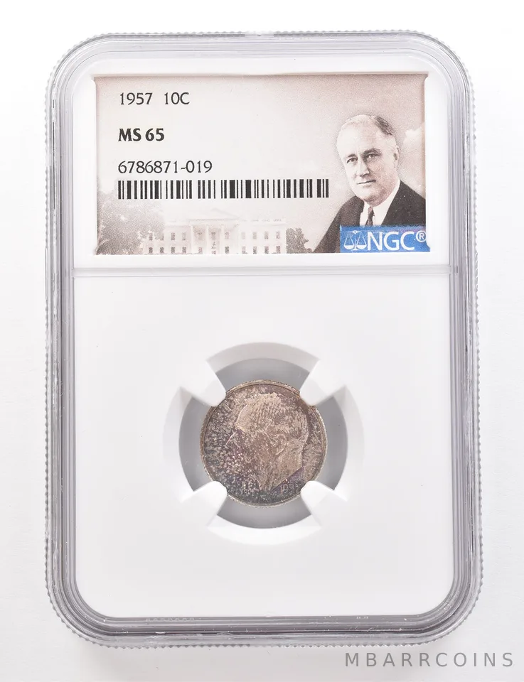 1957 Roosevelt Dime MS65 NGC Beautiful Tone *3359