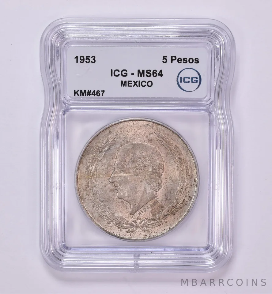 1953 Mexico 5 Peso KM#467 MS64 ICG Beautiful Tone *0440