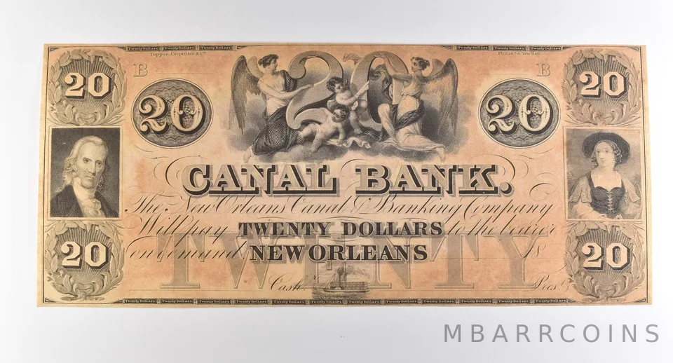 1800s $20 New Orleans LA Canal Bank Obsolete Note *3795