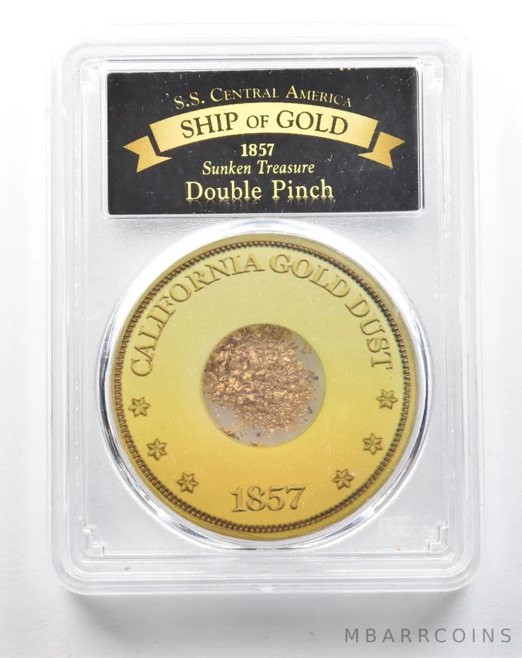 1857 SS Central America California Gold Dust Double Pinch PCGS a3873