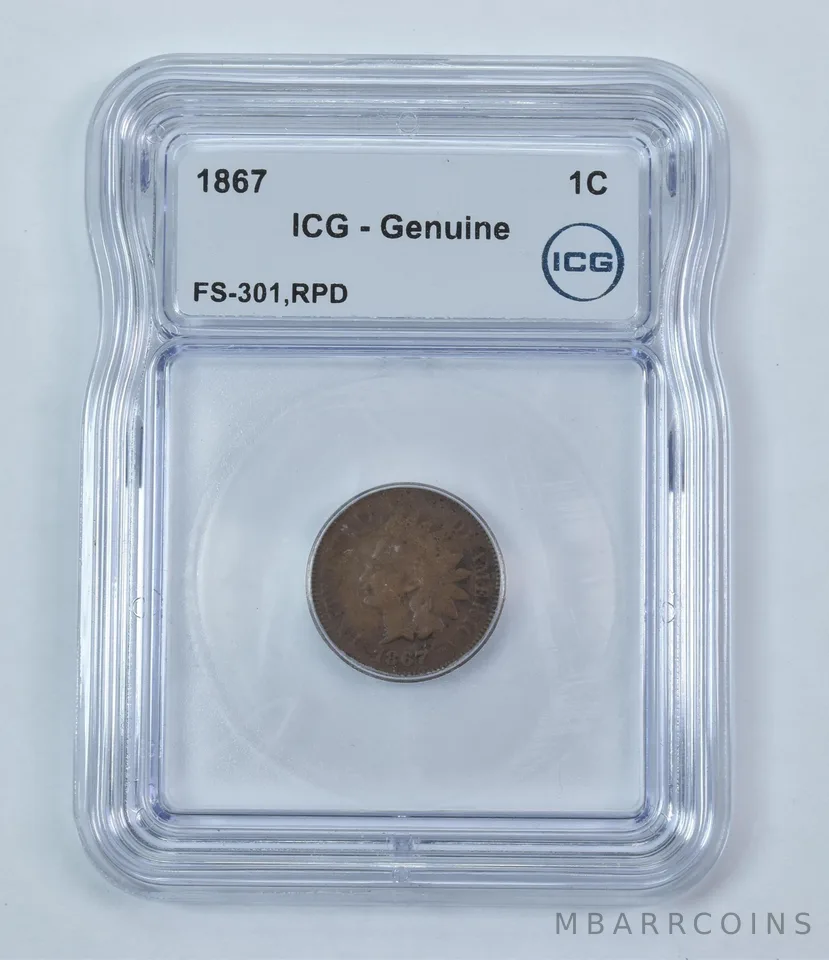 Error 1867 Indian Head Cent FS-301 RPD Genuine ICG a9250