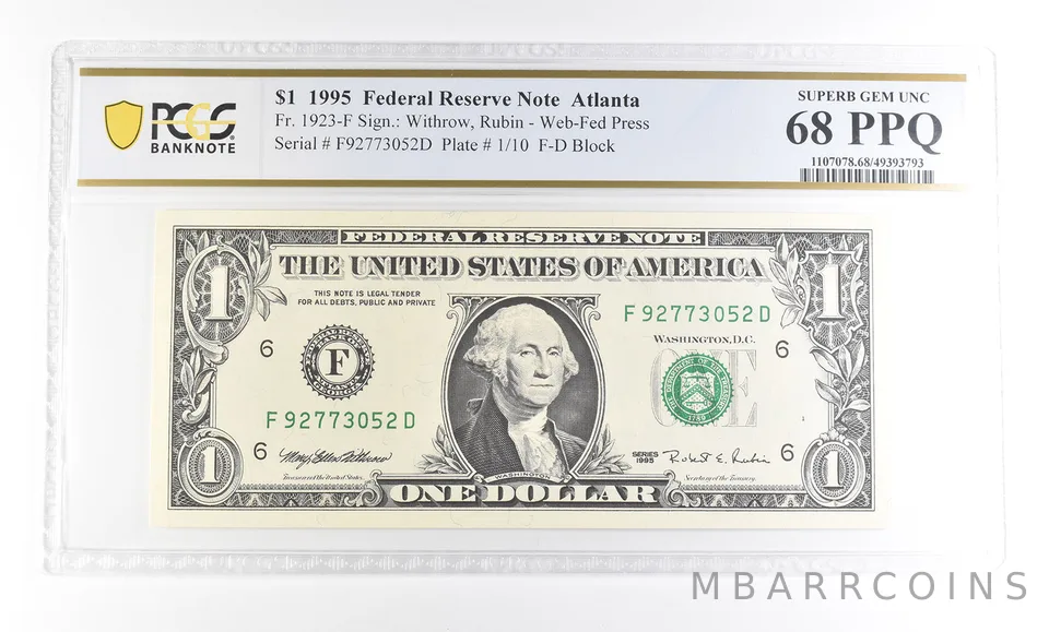 1995 $1 Atlanta GA FRN Fr#1923-F Superb Gem Unc 68 PPQ PCGS a2915