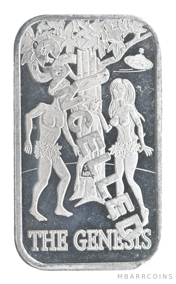 1 Troy Oz Silver Bar The Genesis Cancelled STL Mint *2089