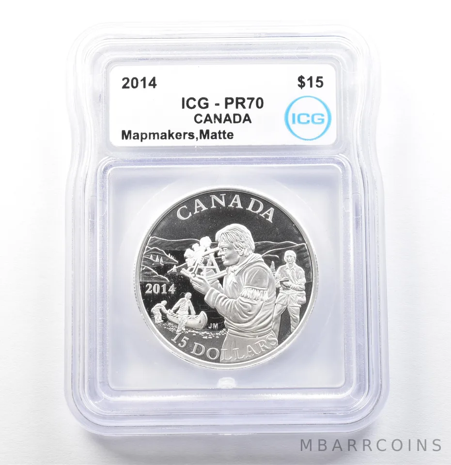 2014 Canada 15 Dollars Silver Mapmakers Matte PR70 ICG *0028