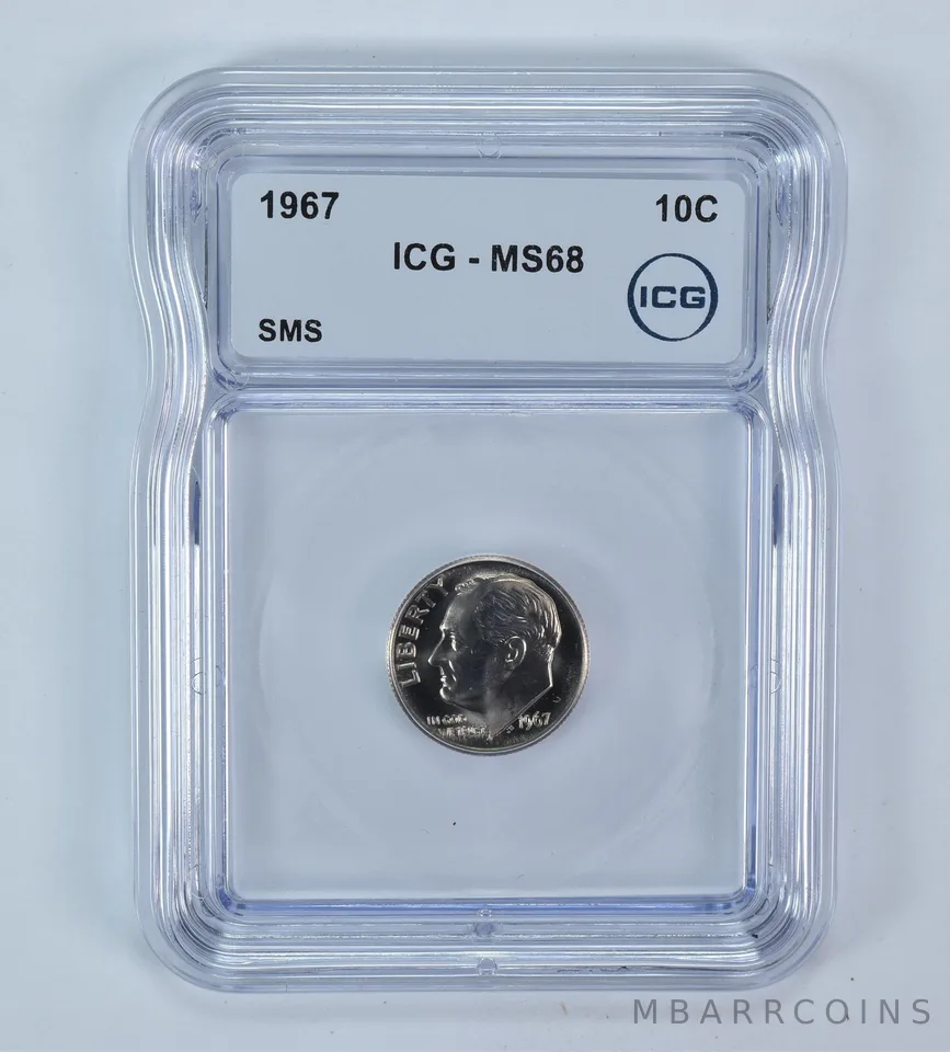 1967 Roosevelt Dime SMS MS68 ICG