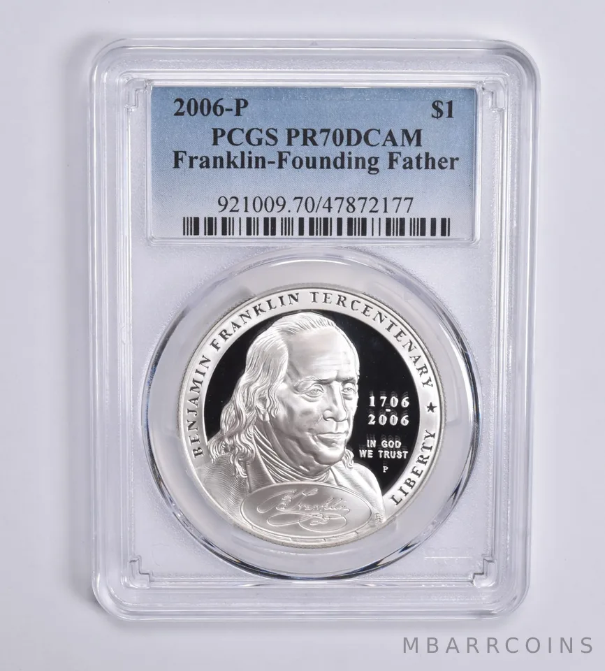 2006-P Ben Franklin Founder Commem. Silver Dollar PR70 DCAM PCGS Blue Lbl