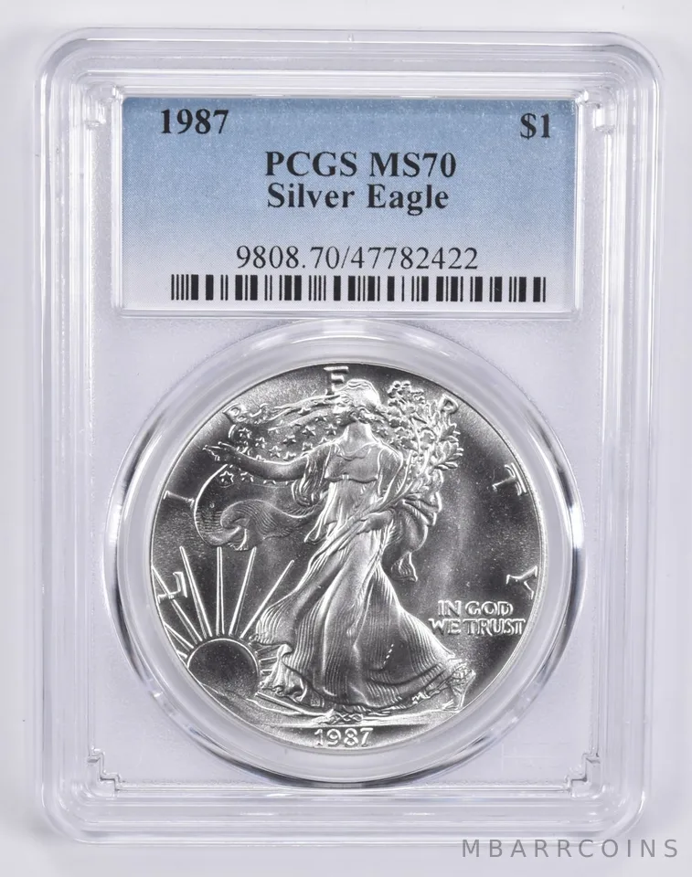 1987 American Silver Eagle MS70 PCGS Blue Label