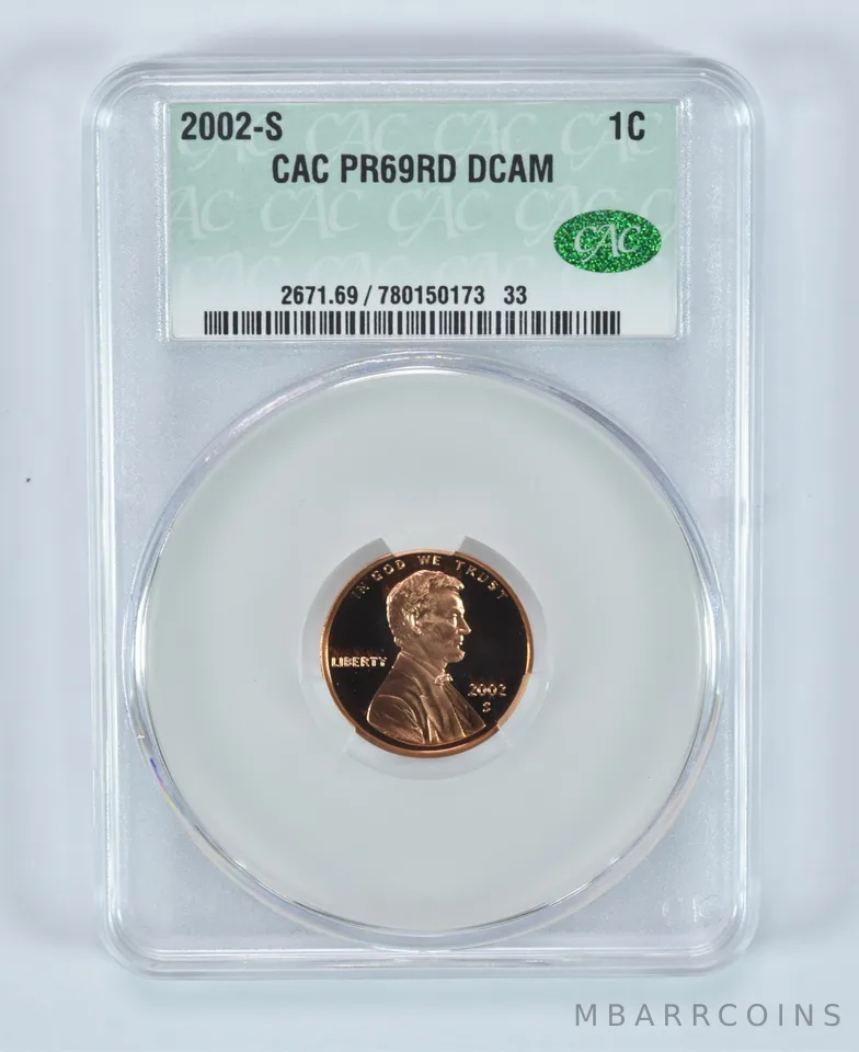 2002-S Lincoln Memorial Cent PR69 RD DCAM CAC CACg