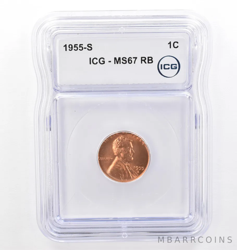1955-S Lincoln Wheat Cent MS67 RB ICG Beautiful Tone Reverse *7725