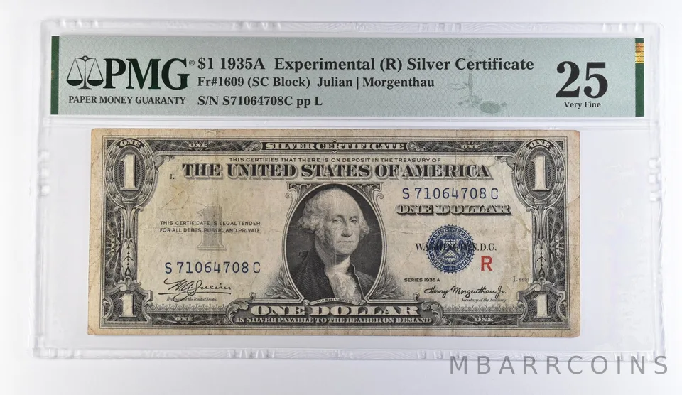 1935 A $1 Experimental (R) Silver Certificate Fr#1609 VF 25 PMG *9408