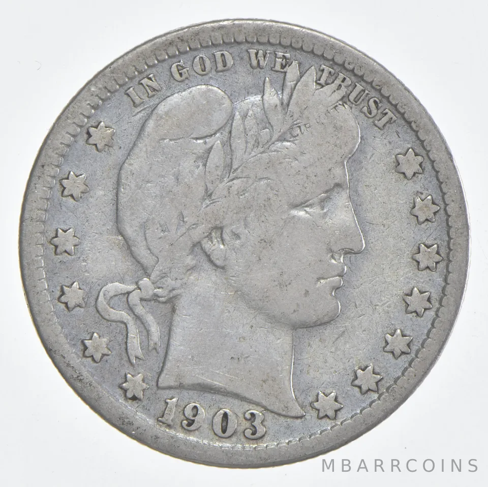 1903 (P) Barber Quarter 90% Silver VG Condition