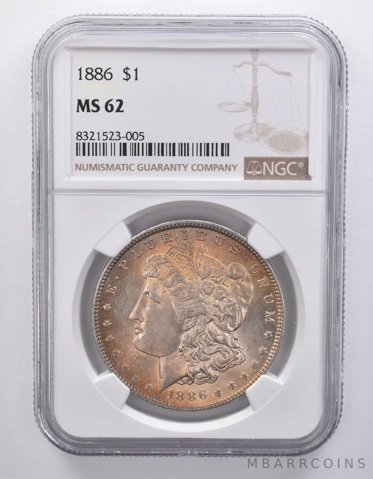 1886 Morgan Silver Dollar MS62 NGC Beautiful Tone *7160