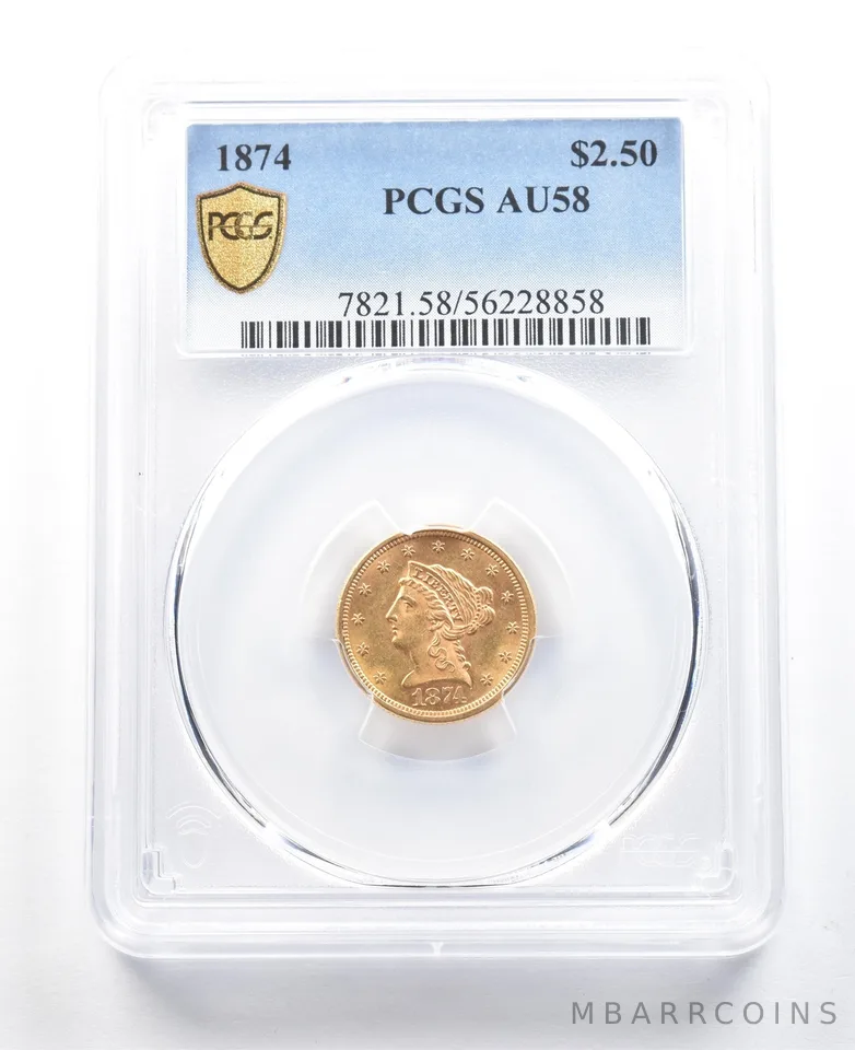 1874 $2.50 Liberty Head Gold Quarter Eagle AU58 PCGS PQ Looks New *5476