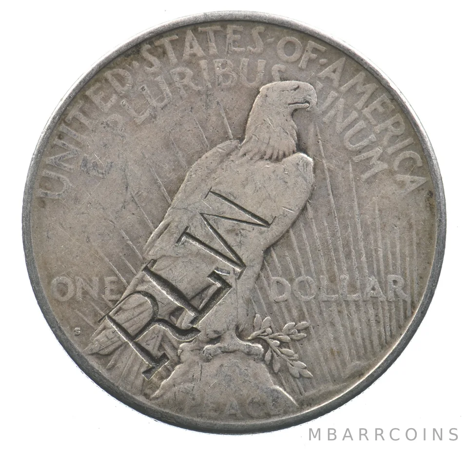 1922-S Peace Silver Dollar RLW Etched Counter Stamped a7274