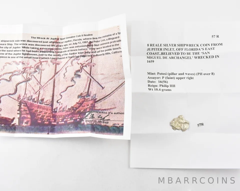 16(56) Mexico 8 Reales San Miguel De Archangel Shipwreck W/ Coa *9061