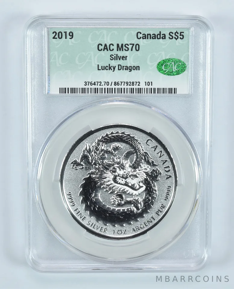 2019 Canada 5 Dollars Silver Lucky Dragon MS70 CAC CACg