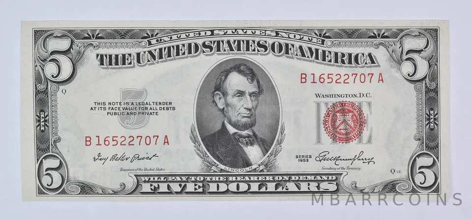 1953 $5 Legal Tender Note Red Seal Uncirculated