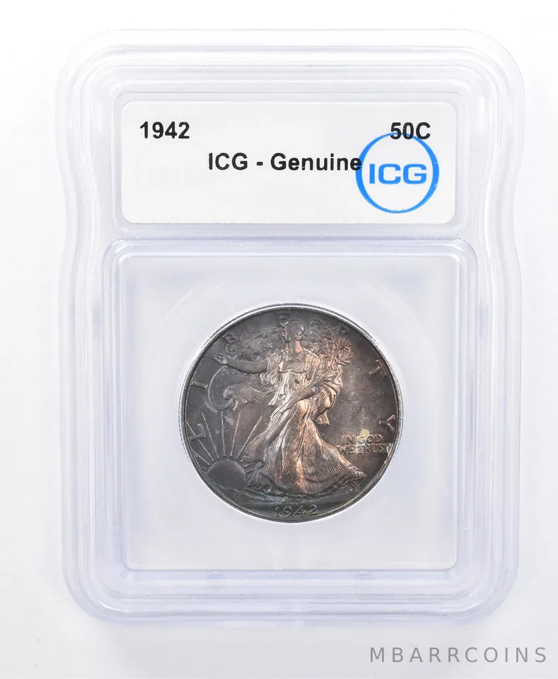 1942 Walking Liberty Half Dollar Genuine ICG Beautiful Tone *8724