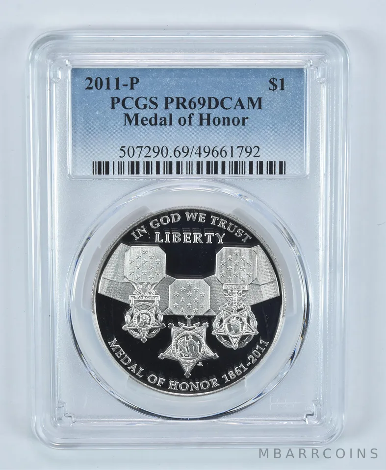 2011-P Medal Of Honor Commemorative Dollar PR69 DCAM PCGS Blue Label