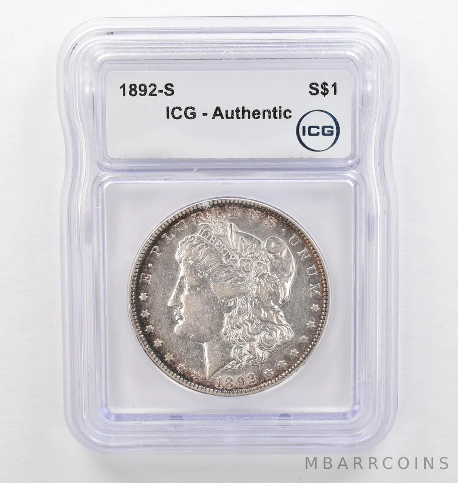 1892-S Morgan Silver Dollar Authentic ICG Peripheral Tone *0256