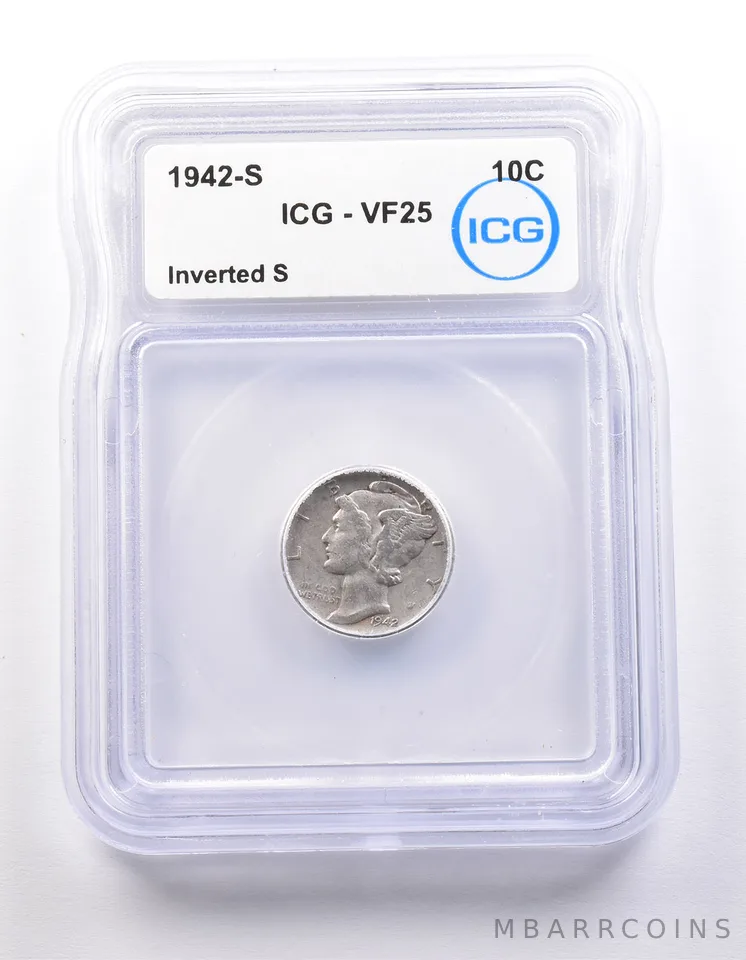1942-S Mercury Dime Inverted S VF25 ICG *9825