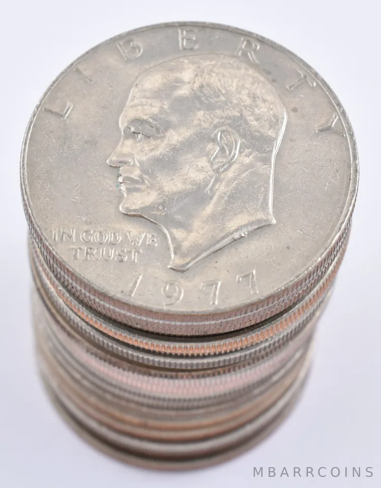 (20) 1977-P AU/BU/Unc Eisenhower Ike Dollar Clad Roll Lot