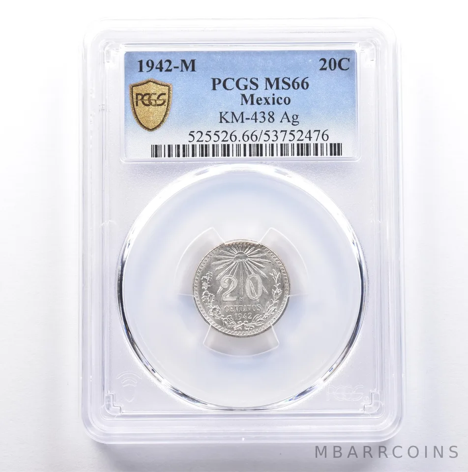1942 M Mexico 20 Centavos Silver KM-438 MS66 PCGS *9066