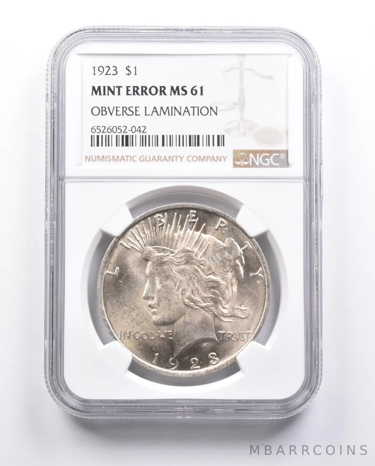 MS61 1923 Peace Silver Dollar Error OBV Lamination NGC *6665