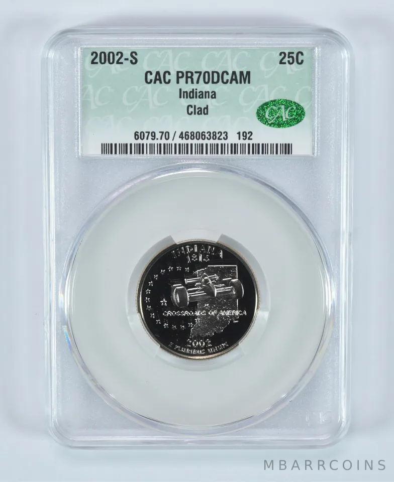 2002-S State Quarter Indiana Clad PR70 DCAM CAC CACg