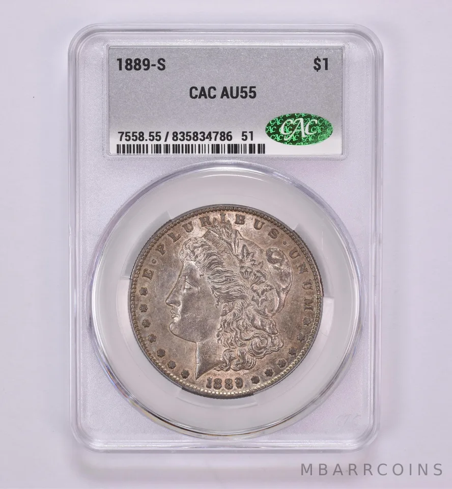 1889-S Morgan Silver Dollar AU55 CAC CACg Beautiful Tone *0453