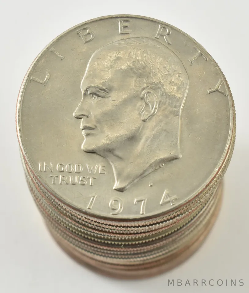 (20) 1974-D AU/BU/Unc Eisenhower Ike Dollar Clad Roll Lot