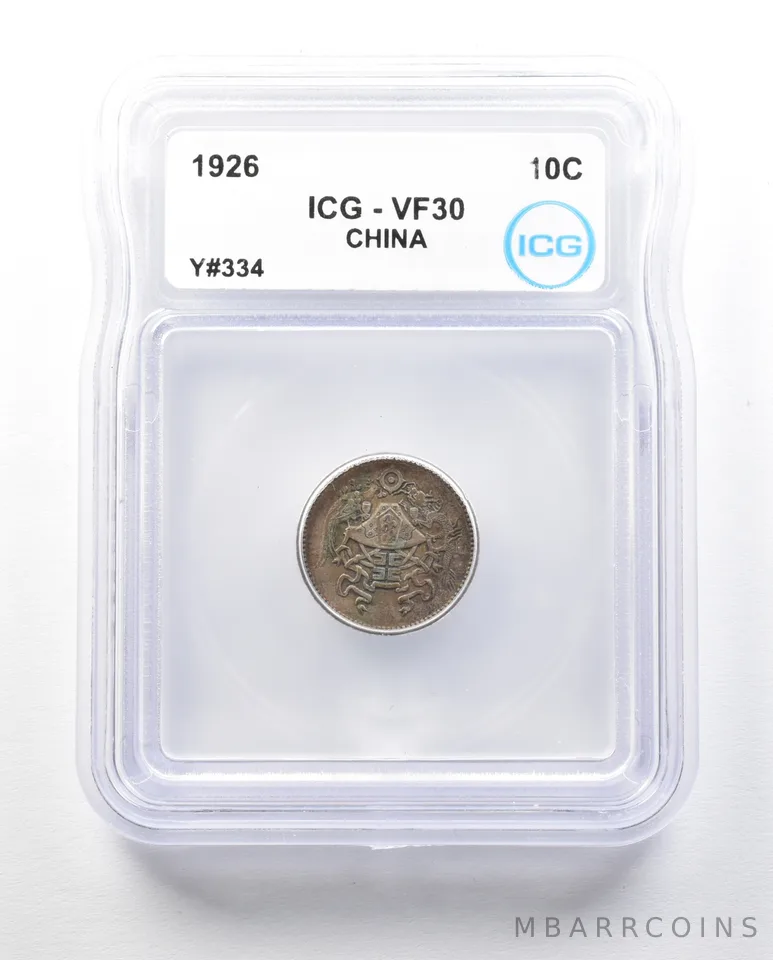 1926 China 10 Cents Y#334 VF30 ICG a0493