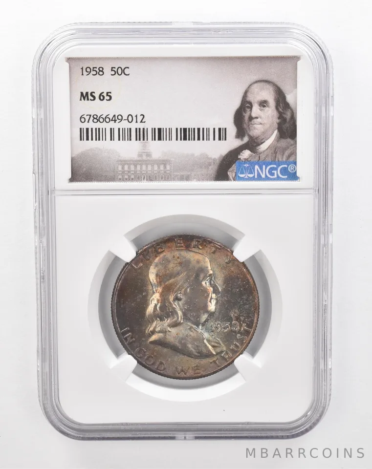 1958 Franklin Half Dollar MS65 NGC Beautiful Tone *2856
