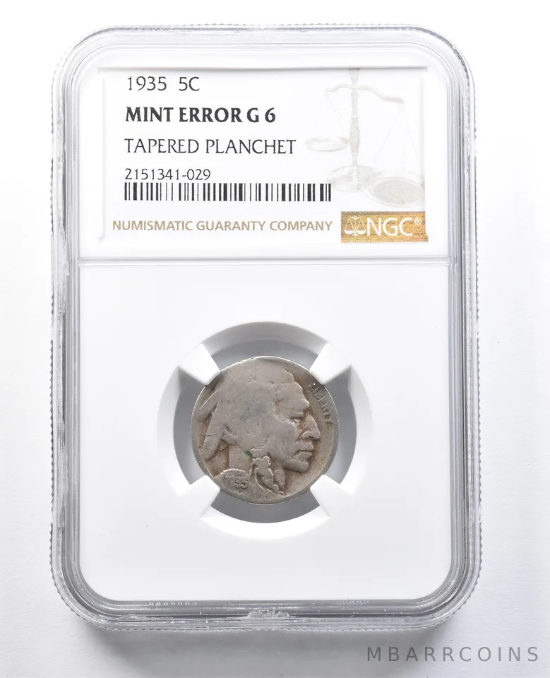 1935 Indian Head Buffalo Nickel Mint Error Tapered Planchet G6 NGC *8239