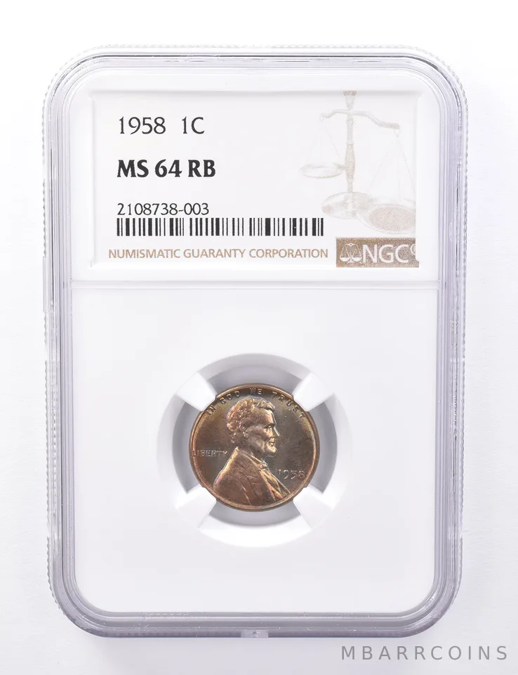 MS64 RB 1958 Lincoln Wheat Cent - Graded NGC Beautiful Tone a4262