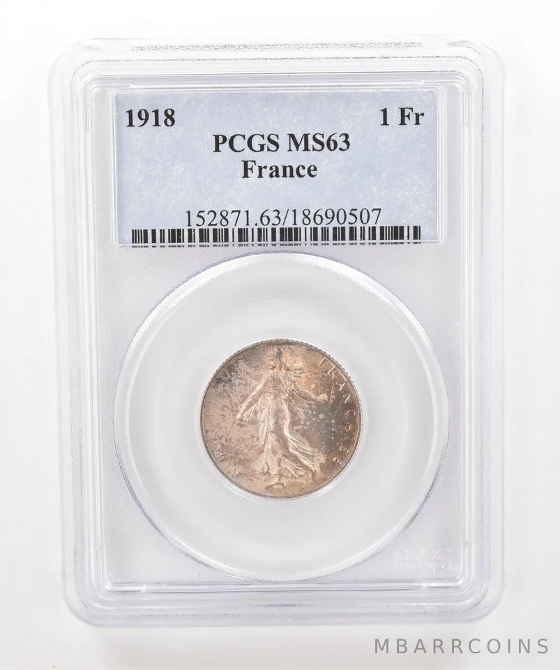 1918 France 1 Franc MS63 PCGS Beautiful Tone *5226