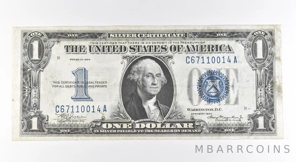 1934 $1 Silver Certificate Blue Seal Fr#1606 a0511