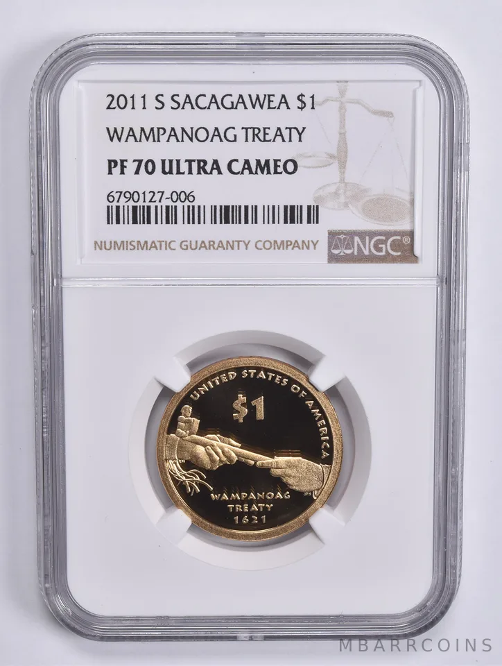 2011-S Sacagawea $1 Wampanoag Treaty PF70 UCam NGC Brown Lbl