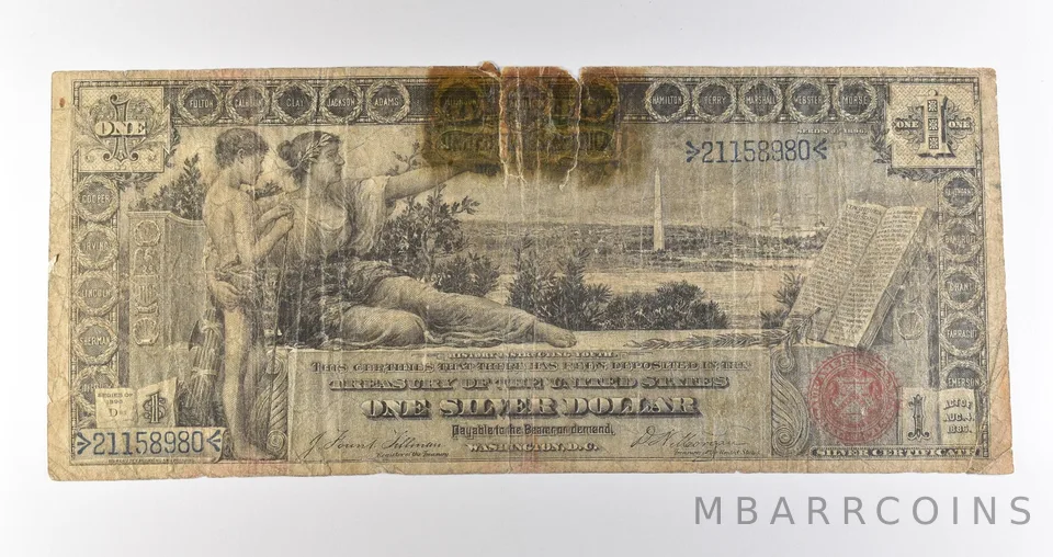 1896 D $1 Silver Certificate Red Seal Large Note Fr#224 *4605