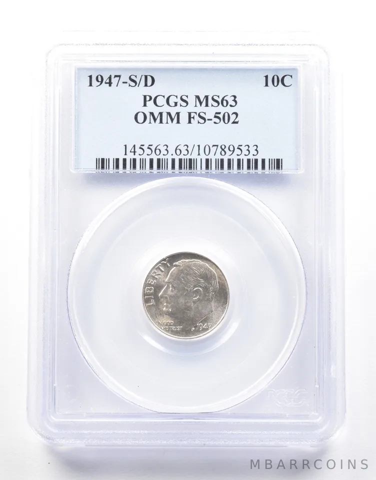 1947-S/D Roosevelt Dime OMM FS-502 MS63 PCGS *2150
