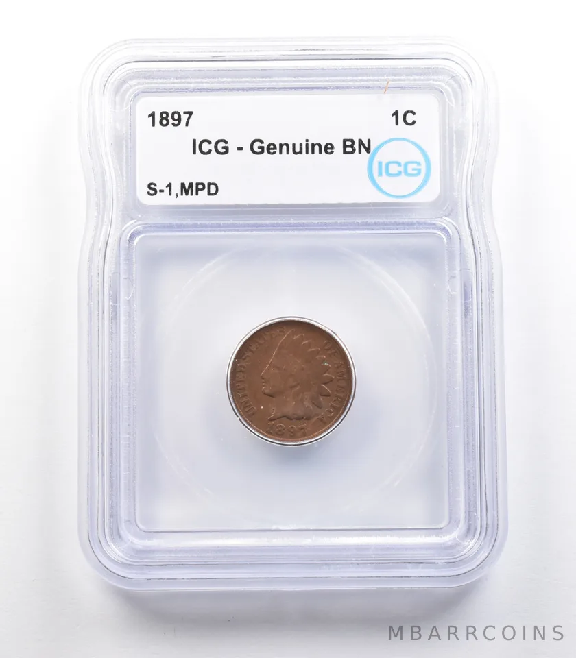1897 Indian Head Cent Mint Error S-1 MPD Genuine BN ICG a2316