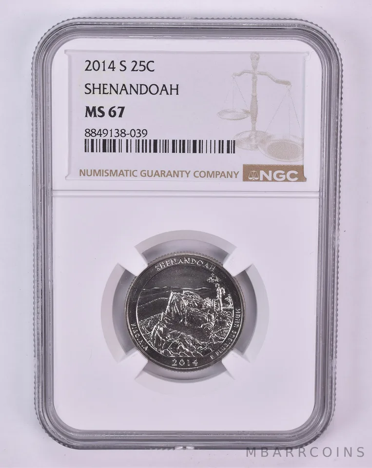 2014-S Washington Quarter Shenandoah ATB MS67 NGC Brown Label