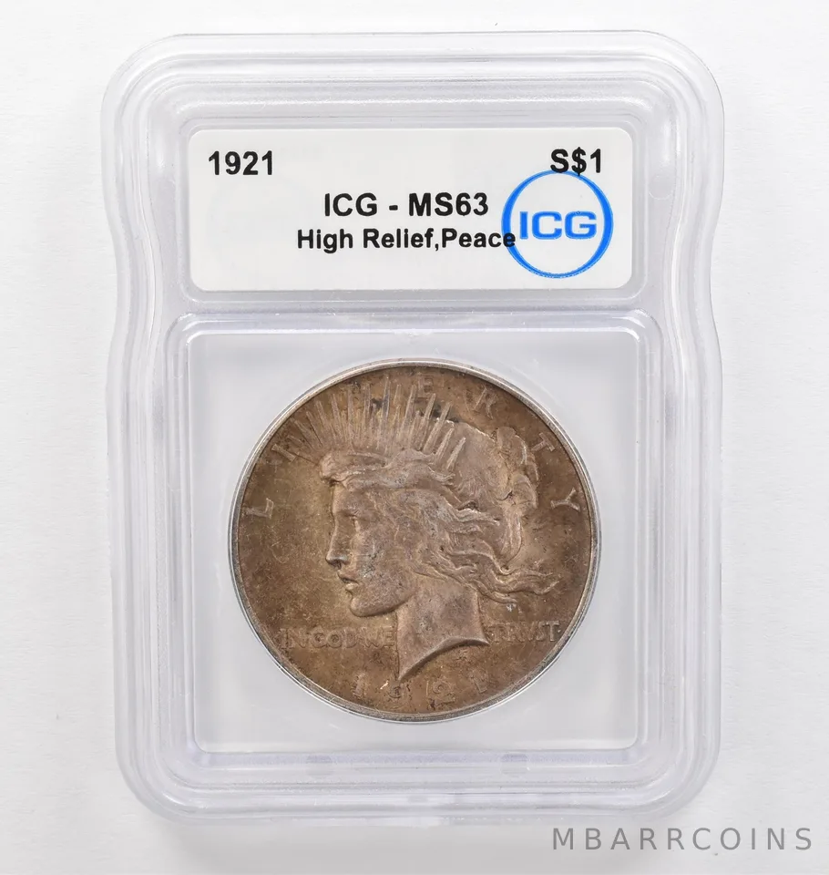 1921 Peace Silver Dollar High Relief MS63 ICG Beautiful Tone *0261