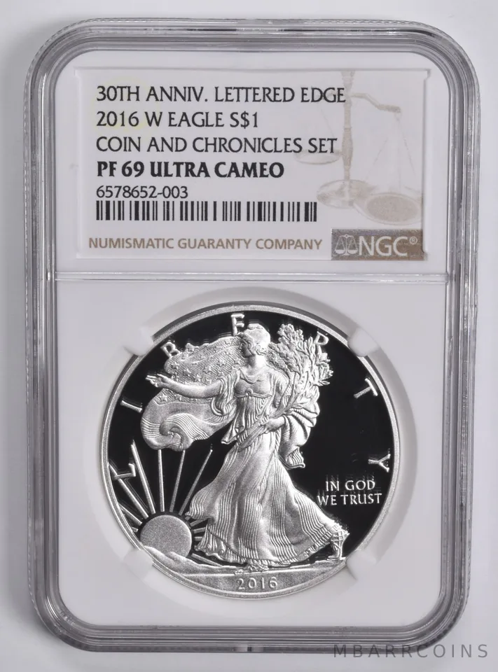 2016-W Silver Eagle Coin & Chronicles (Lettered Edge) PF69 NGC Brown Lbl