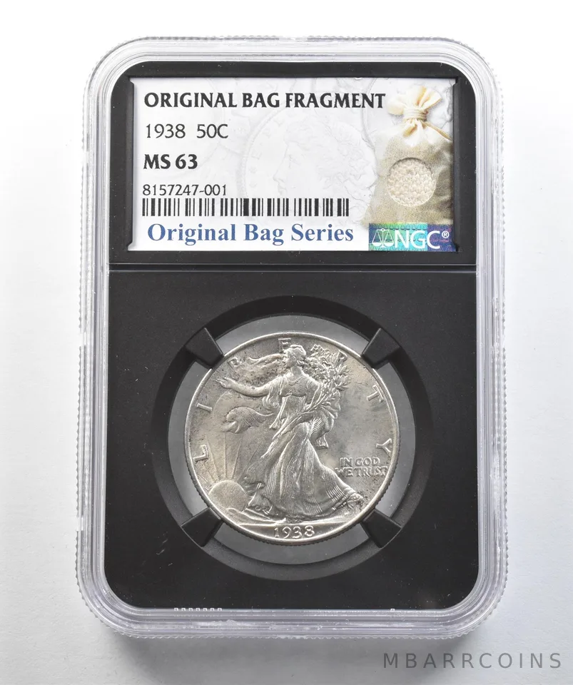 1938 Walking Liberty Half Dollar Original Bag Fragment MS63 NGC *2028